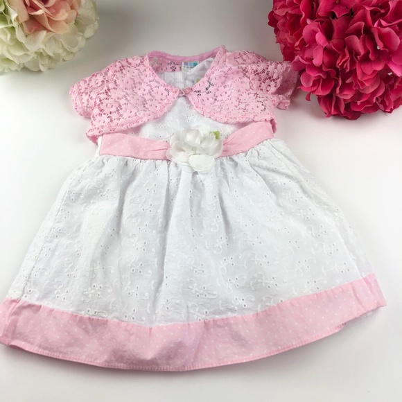 Pink/White 12 Month Dress w/ Pink Cardigan - Picture 6 of 6